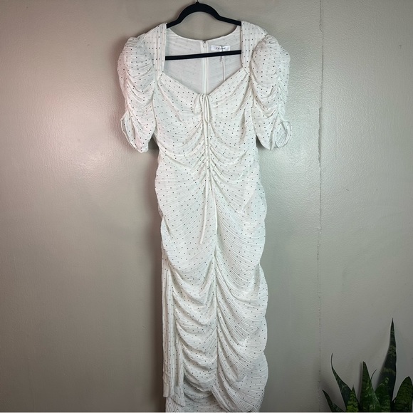 FRAME Gathered Keyhole Tie Neck Dress Sz XL - Picture 4 of 13